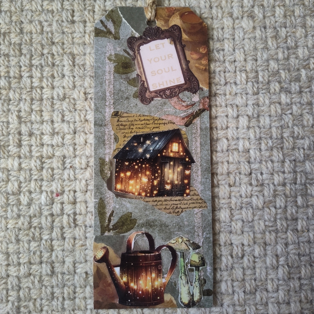 Handmade Decorative Bookmark with Warm Cottage Lights - Green & Brown